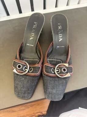 Prada Vintage Prada Black Denim Buckle Mule
Almond Toe Heels Size 39 Y2K